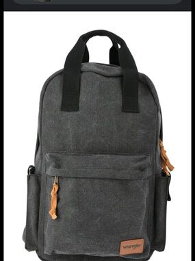 Wrangler Charcoal Canvas Backpack with Tan Accents
